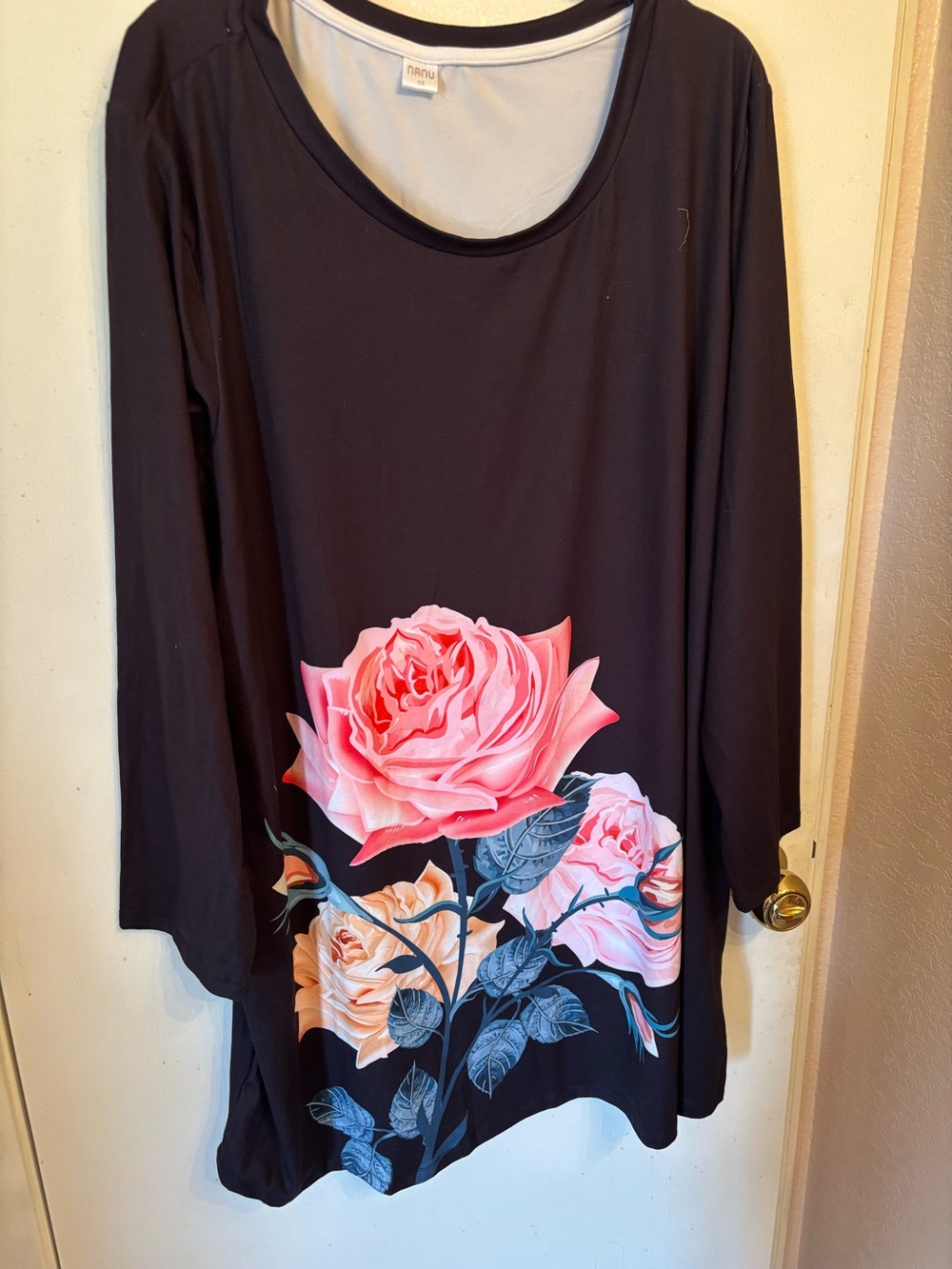 Black Tunic with Pink Rose Print by